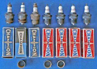 Vintage Champion C - 4 Spark Plugs In Boxes (7) Ford Model A B 1932 V - 8