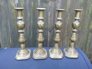 Vintage Set Of 4 Tall Brass Candle Holders " England "
