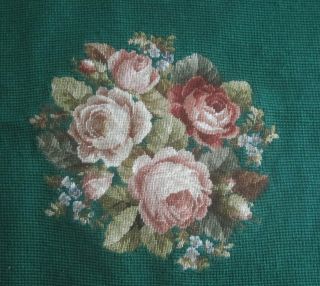 Vintage Completed Needlepoint Floral Roses Petit Point - Rectangle 21 - 1/4x17 - 1/2