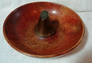 Vtg Parsons Wood Nut Cracker Bowl 1900s - 1940s Hand Turned Wood Copper Anvil