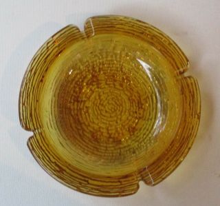 Vintage Large Round Gold Glass Ribbed Ashtray 8 - 5/8 " In Diameter