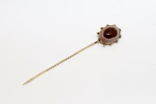 A Lovely Large Antique Victorian 15ct 625 Yellow Gold Agate Stickpin 15576