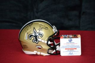 Drew Brees & Alvin Kamara Signed Autographed Orleans Saints Mini Helmet