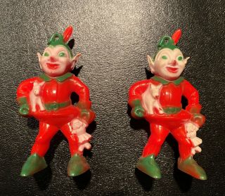 Vintage Set 2 Plastic Elf Christmas Ornaments Pixies Rosbro?