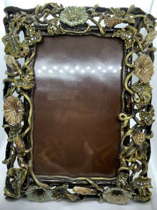 Jay Strongwater Fawn Antique Brass Frame Swarovski Crystals Flower & Leaf 5245
