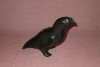 Vintage Inuit Eskimo Canada Black Soapstone Carving Sculpture Bird Raven 8 "