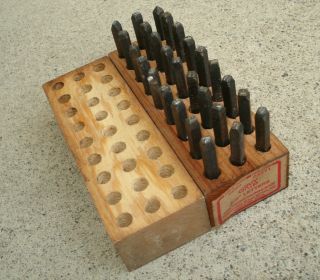 Vtg Alphabet Young Bros Gruv Grip Steel Letter Stamps Punches Tool 1/8 " Set Usa