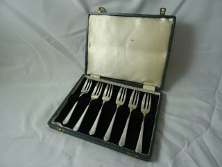 Boxed Set X 6 Art Deco,  Solid Silver Pastry Forks,  19345,  126gm