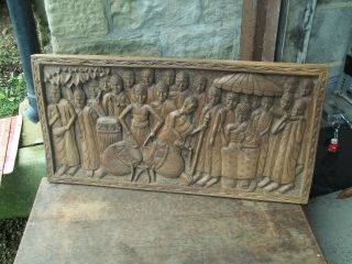 Large Vintage Carved Wood Plank African Scene Tribal Picture Wall Hanging