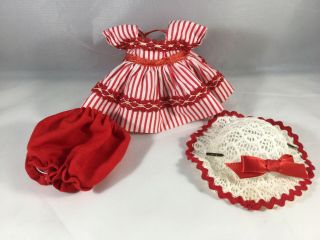 Vogue Tagged Ginny Red - White Striped Dress,  Bloomers & Hat (no Doll)