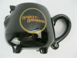 Vtg Harley Davidson Black Coffee Mug Hog Face Hd Logo Cup Pig Tail Handle Feet