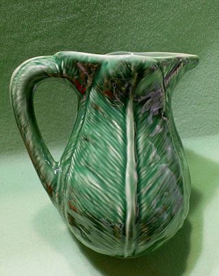 Vintage Olfaire Cabbage Leaf Pitcher.  Heavy And Thick Art Pottery.  72 Ounce Cap.