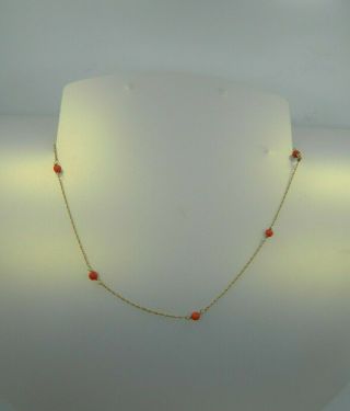 Exquisite Vintage 14k Yellow Gold Red Coral Beaded 14 1/4 " Twisted Rope Necklace