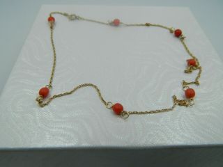 Exquisite Vintage 14K Yellow Gold Red Coral Beaded 14 1/4 