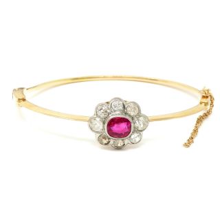 Nyjewel Estate Antique 14k Gold 2.  26ctw Ruby Diamond Bangle Bracelet 11.  8g
