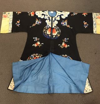 Antique Chinese Qing Black Silk Embroidered Robe 3