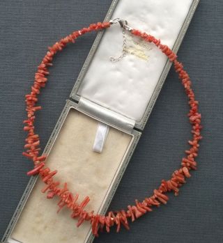 Vintage Silver Coral Necklace 17 - 18 " Restrung Sterling 925