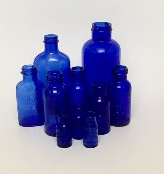 10 Vintage Cobalt Blue Bottles Milk Of Magnesia Glenbrook Conn Bromo - Seltzer Md