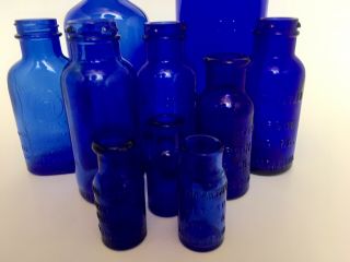 10 Vintage Cobalt Blue Bottles Milk of Magnesia Glenbrook Conn Bromo - Seltzer MD 2