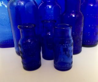 10 Vintage Cobalt Blue Bottles Milk of Magnesia Glenbrook Conn Bromo - Seltzer MD 3