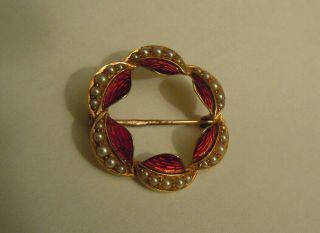 RARE imper.  Russian 56 GOLD Enamel Brooch with Pearls Faberge design 1917 3