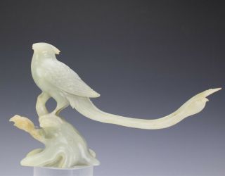 Vintage Chinese Export White Celadon Jade Exotic Bird On Branch Scultpure Nr Lma