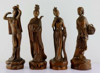 Collect China Antique Boxwood Hand - Carved Delicate Vivid Ancient Beauty Statue