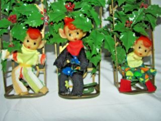 Vintage Christmas Elves & Holly Wall Decorations Set Of 3