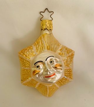 Vintage Glass Christmas Ornament Sun With Face Made In Germany