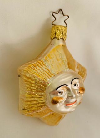 Vintage Glass Christmas Ornament Sun With Face Made In Germany 2