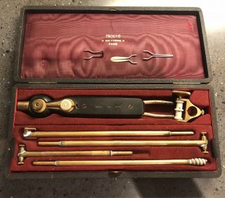 Antique G.  Trouve Cauterie Cauterization Ebony & Bone Surgical Medical Tool Set