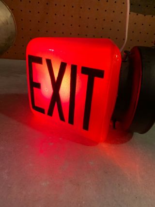 Vintage Double Sided Triangle Exit Sign Red Glass 2