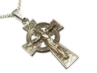 Vintage Ladies Sterling Silver Religious Cross Pendant & Necklace - Ireland