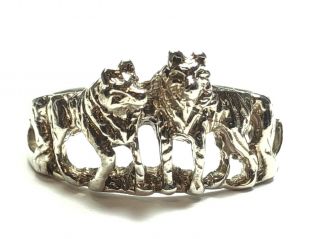 Vintage Unisex Sterling Silver Wolves Wolfpack Ring - Size 10.  5