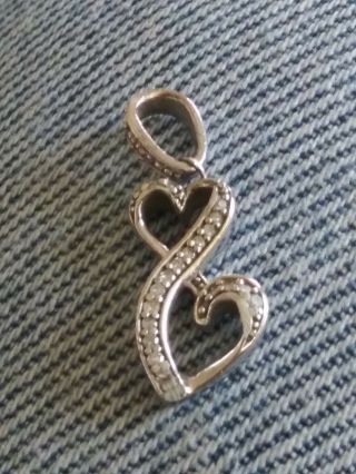 Vintage 9.  25 Silver Charm.  2 Hearts With Crystal Stones.  Very Hard To Find