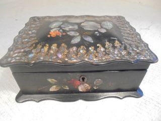 Antique Inlaid Papier Mache Box,  Mother Of Pearl