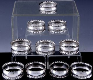 10 Elegant Antique 1905 English Sterling Silver Napkin Rings Fenton Brothers Ltd