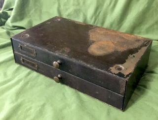 Vintage Industrial Steel Metal File Cabinet 2 - Drawer Steampunk - Great Patina