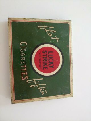 Vintage Lucky Strike Flat Fifties Cigarettes Hinged Metal Case Tin