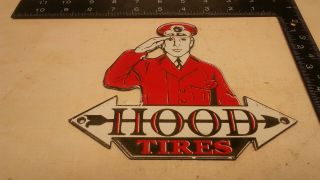 Old Vintage Hood Tires Porcelain Metal Sign Dealership Gas Oil Sales Service