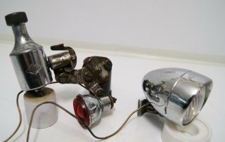 Vintage Miller British Cycle Dynamo Lamp Set Old Bicycle Lights Headlight & Rear