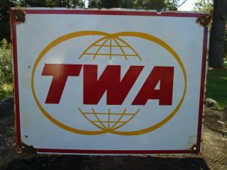 Old Vintage Twa Airlines Airplane Porcelain Airport Aero Sign
