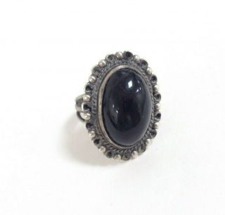 Vintage Mexico 925 Sterling Silver Black Oval Onyx Gemstone Ring Sz 6.  5 Jewelry