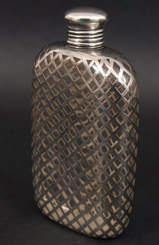 Antique Early 20thc Sterling Silver Overlay & Glass Gentlamns Liquor Flask,  Nr