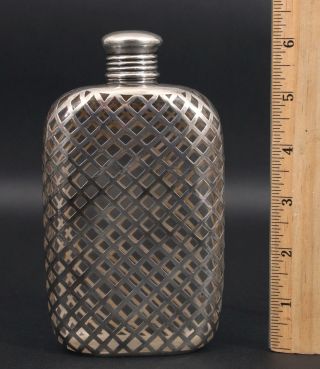 Antique Early 20thC Sterling Silver Overlay & Glass Gentlamns Liquor Flask,  NR 2