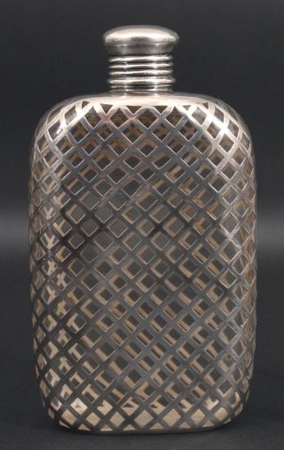 Antique Early 20thC Sterling Silver Overlay & Glass Gentlamns Liquor Flask,  NR 3