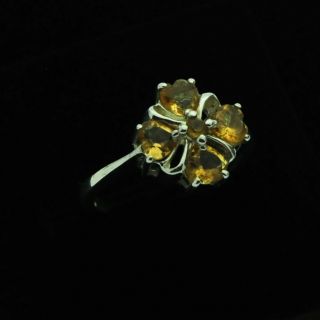 Vintage 925 Sterling Silver Clover Design Yellow Stone Cluster Ring Size R 1/2