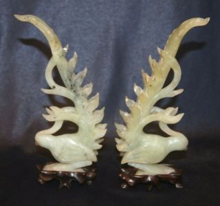 GORGEOUS ANTIQUE CHINESE JADE BIRDS ON WOOD PLINTHS 3