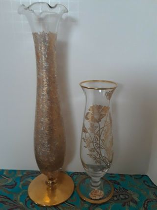 Two Vintage Silver City Bud Vases 22kt Gold Floral Overlay Sticker Wedding Decor