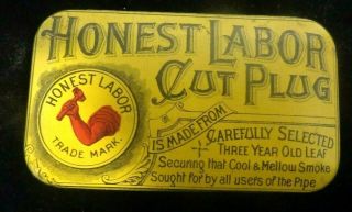 Circa 1890 Honest Labor Cut Plug Tobacco 2 1/2 Ounce Tin